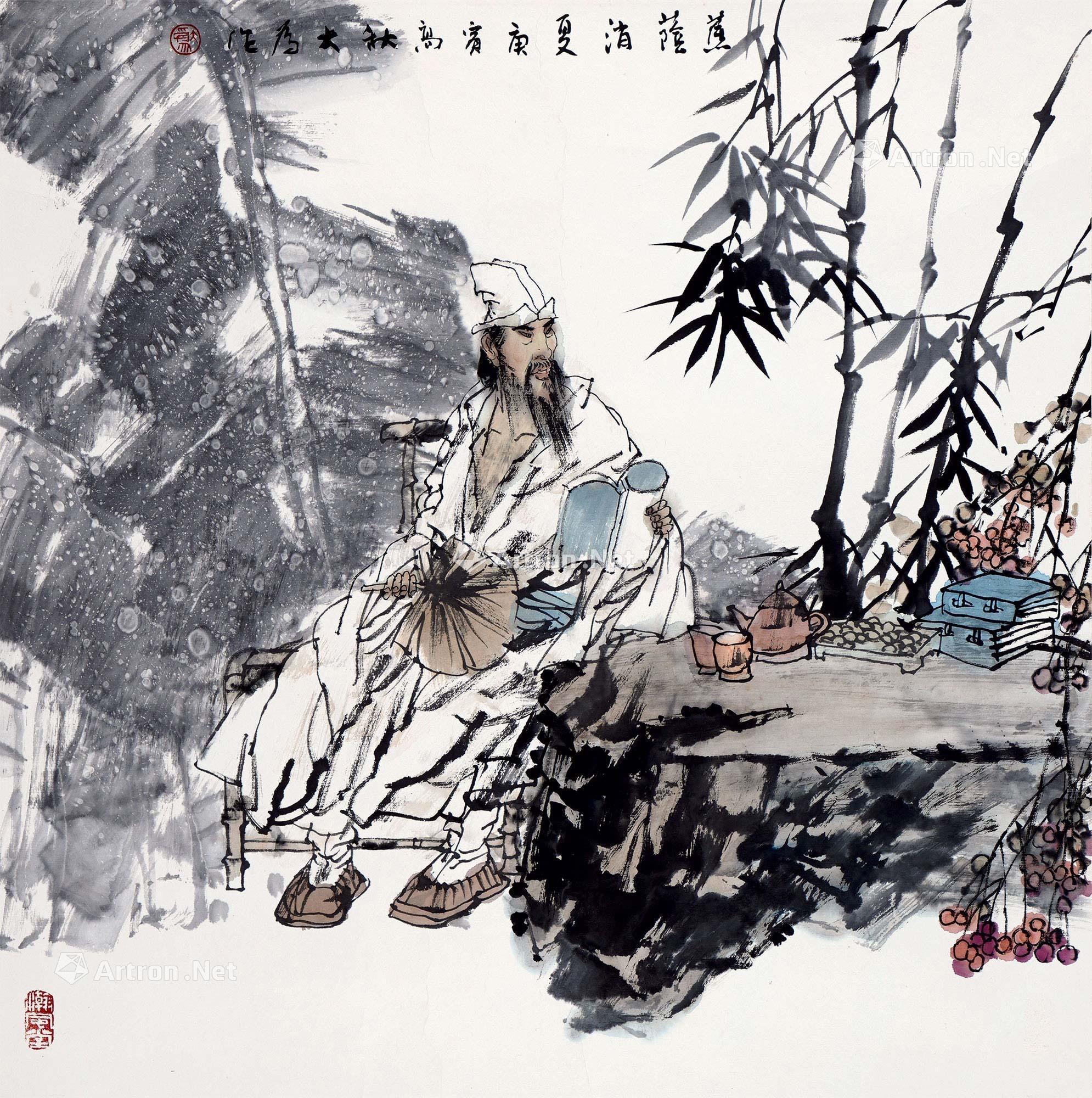 11182010年作蕉荫消夏图镜片设色纸本