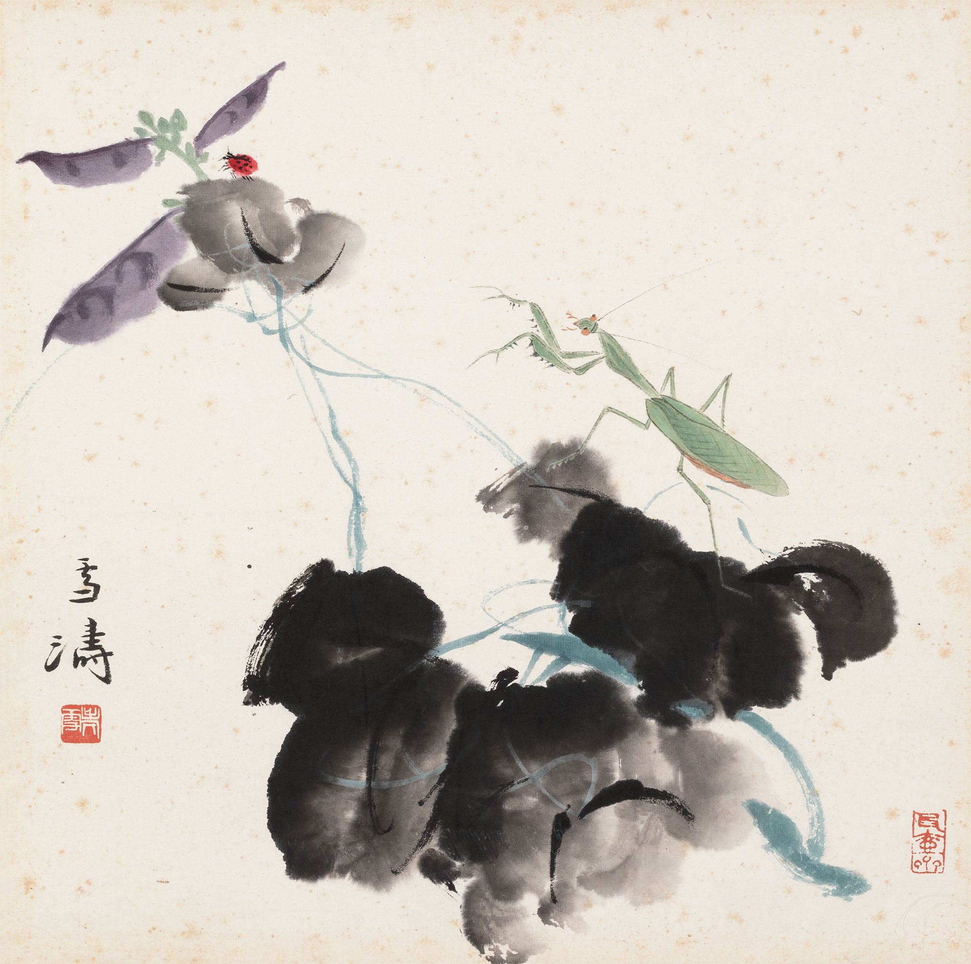 1562草虫豆荚镜心纸本