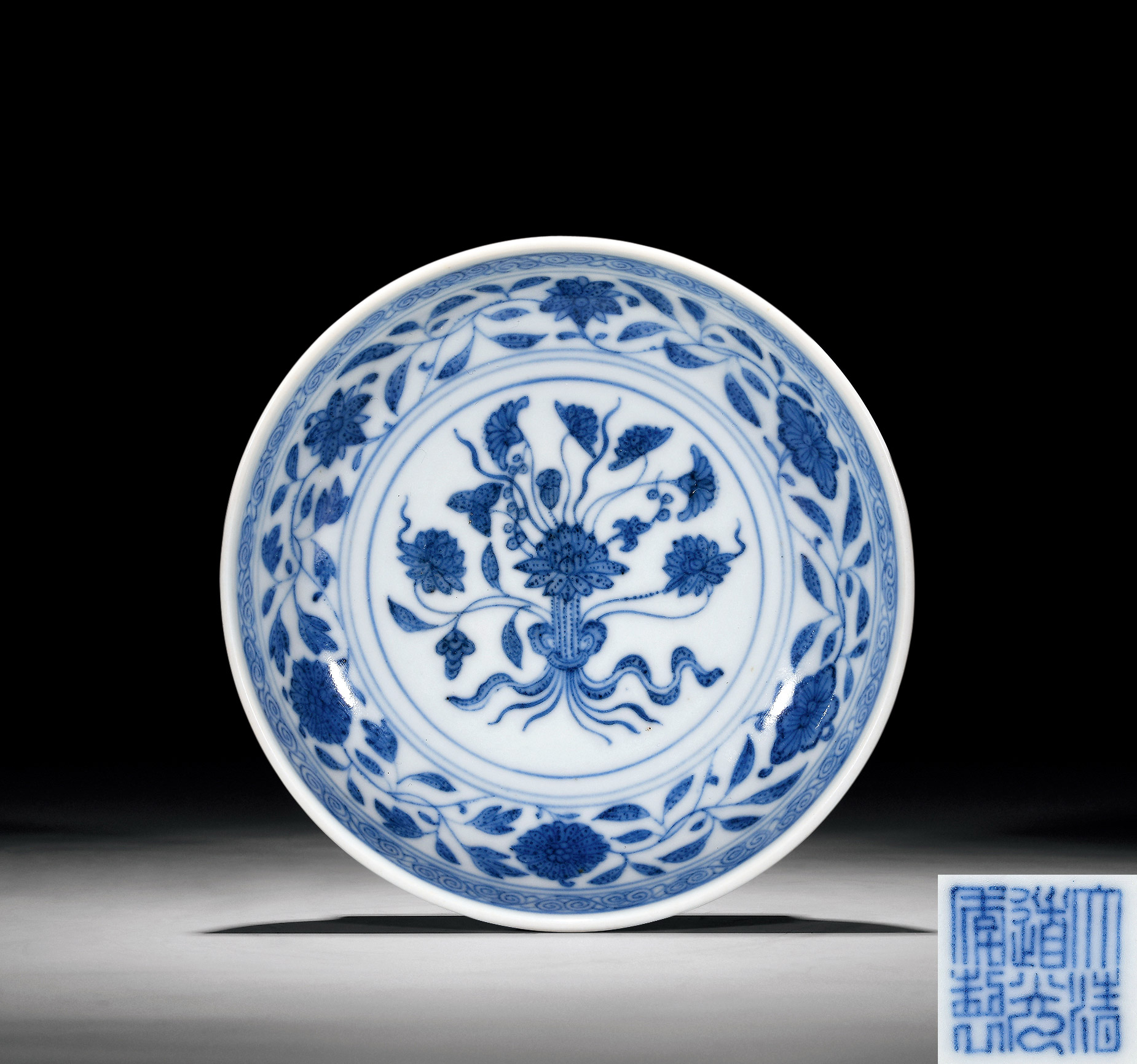 【清道光 仿永乐青花一束莲纹小盘】拍卖品_图片_价格_鉴赏_清代青花