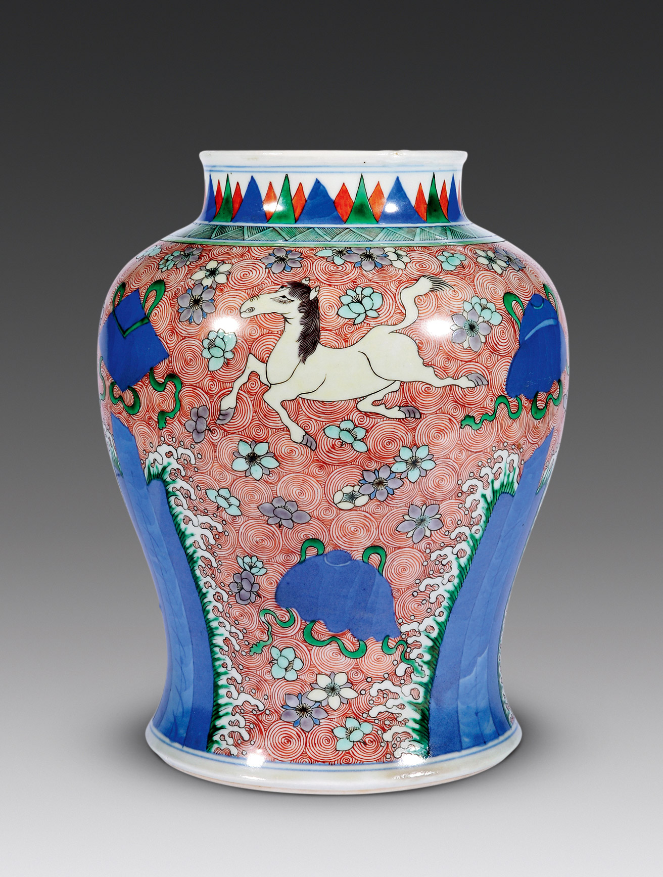 【清 青花五彩海兽纹将军罐】拍卖品_图片_价格_鉴赏_清代五彩瓷器