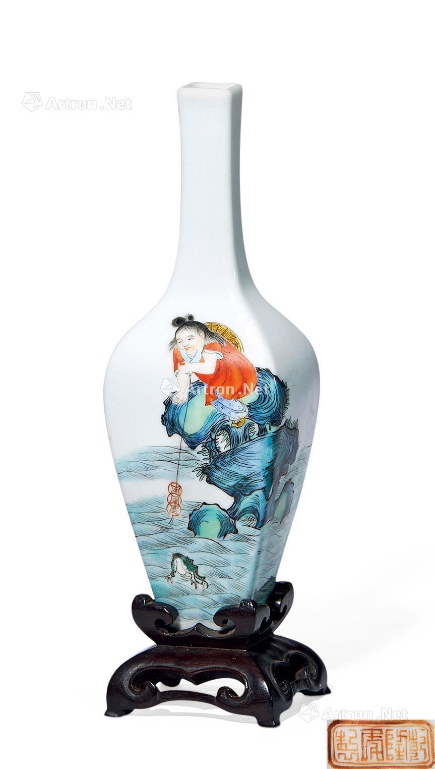 【民国 粉彩刘海戏金蟾图扁瓶】拍卖品_图片_价格_鉴赏_民国瓷器_雅昌