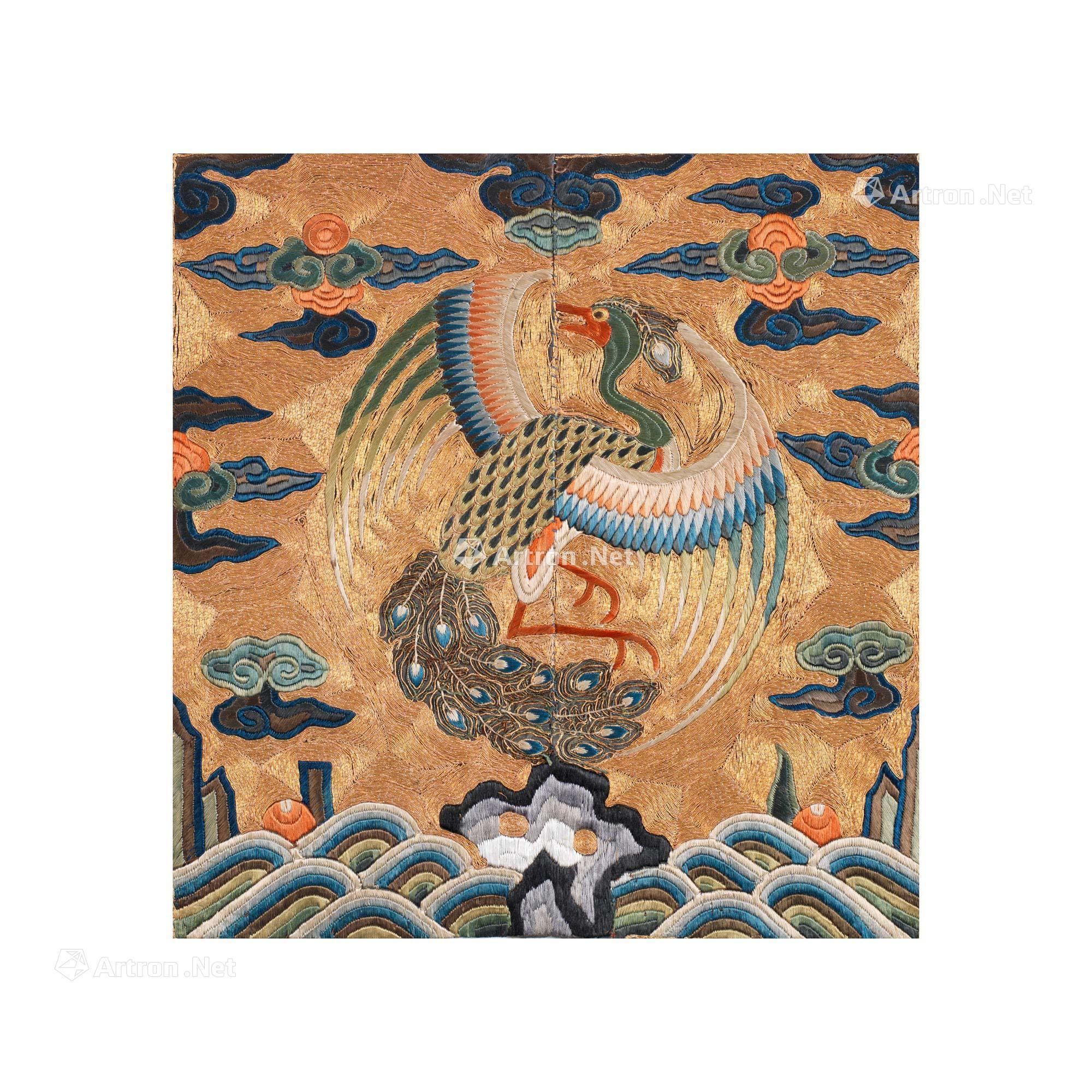 0149清康熙刺绣文官三品孔雀朝阳方补