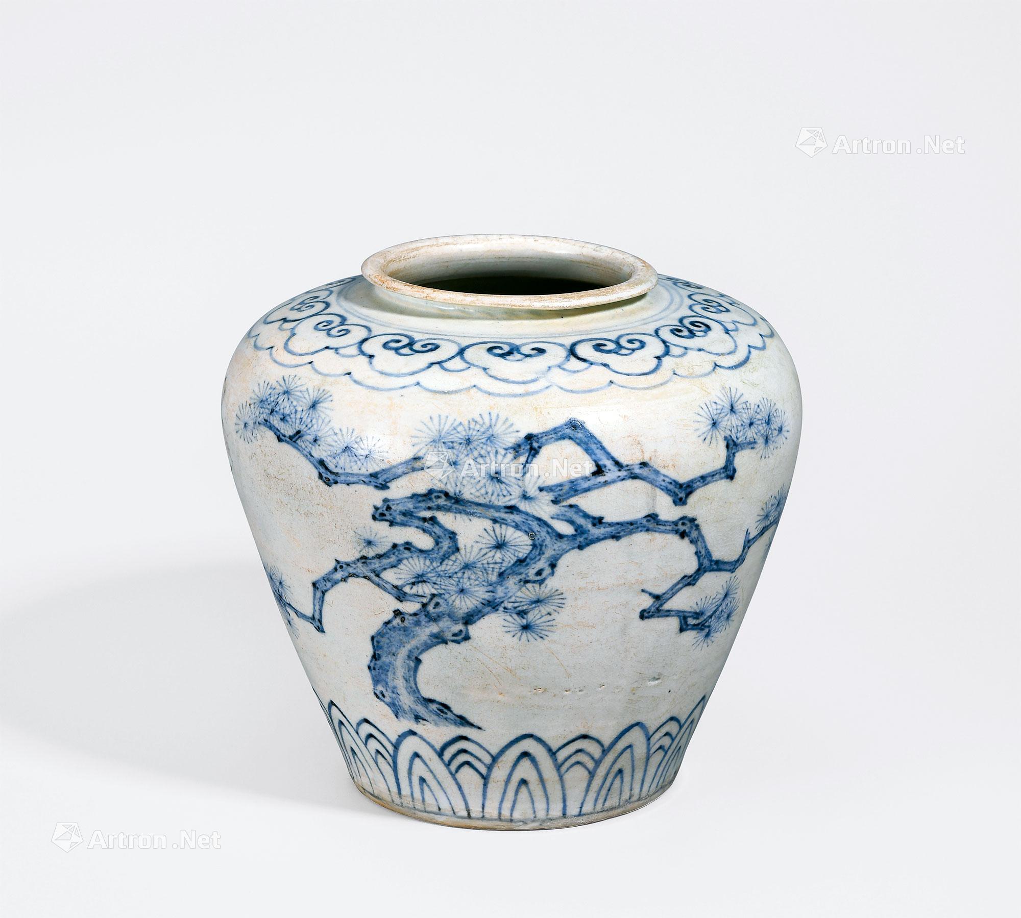 1017李朝青花松树纹罐