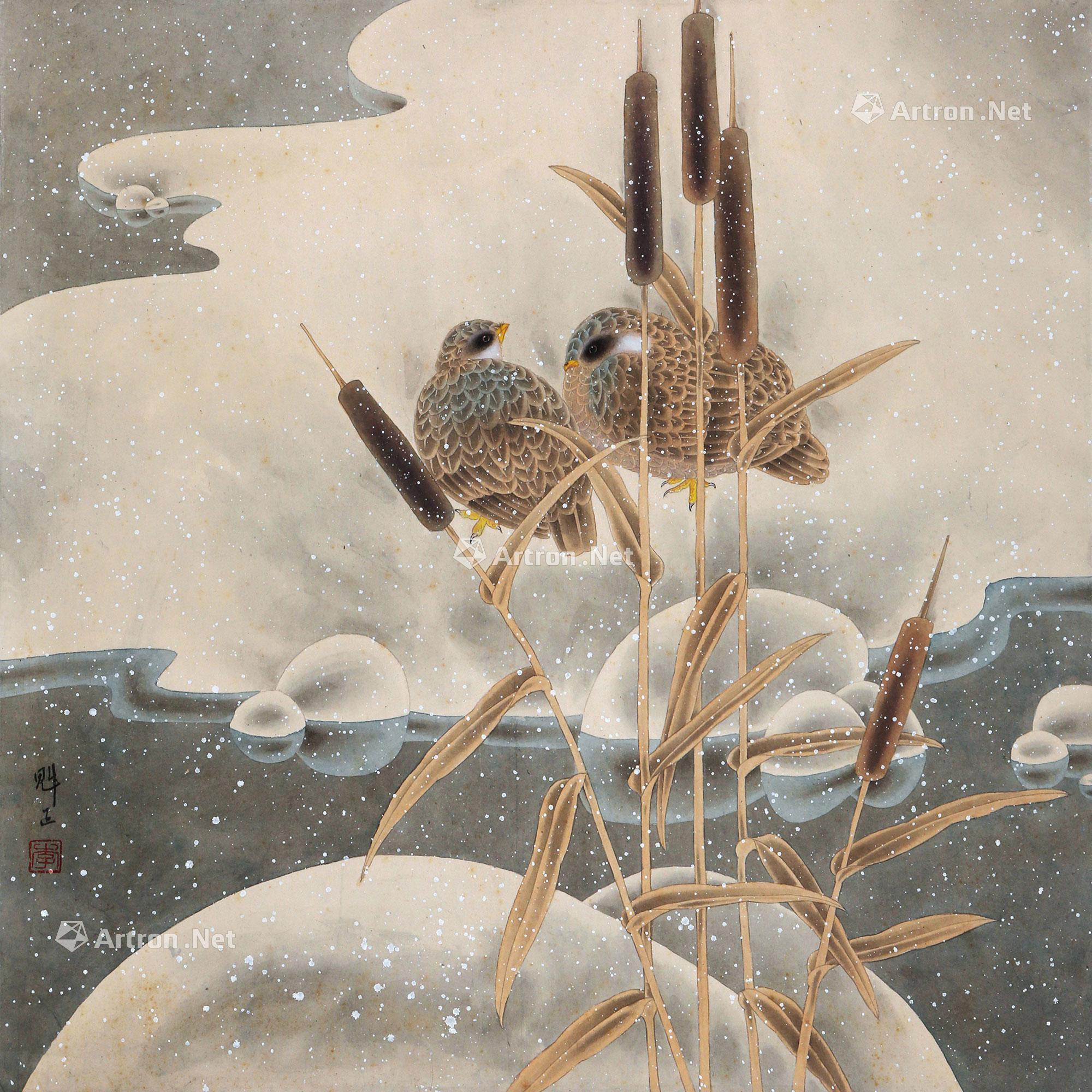 1272双栖图立轴设色纸本