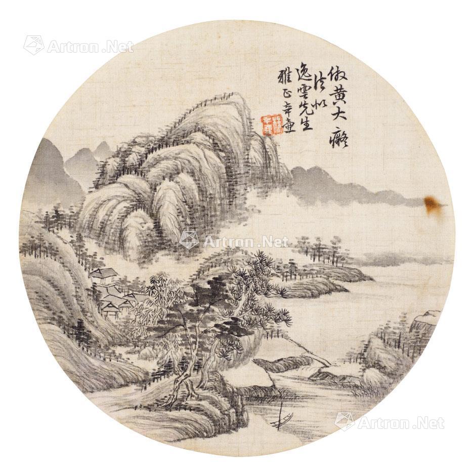 0178清代山水圆光镜心绢本