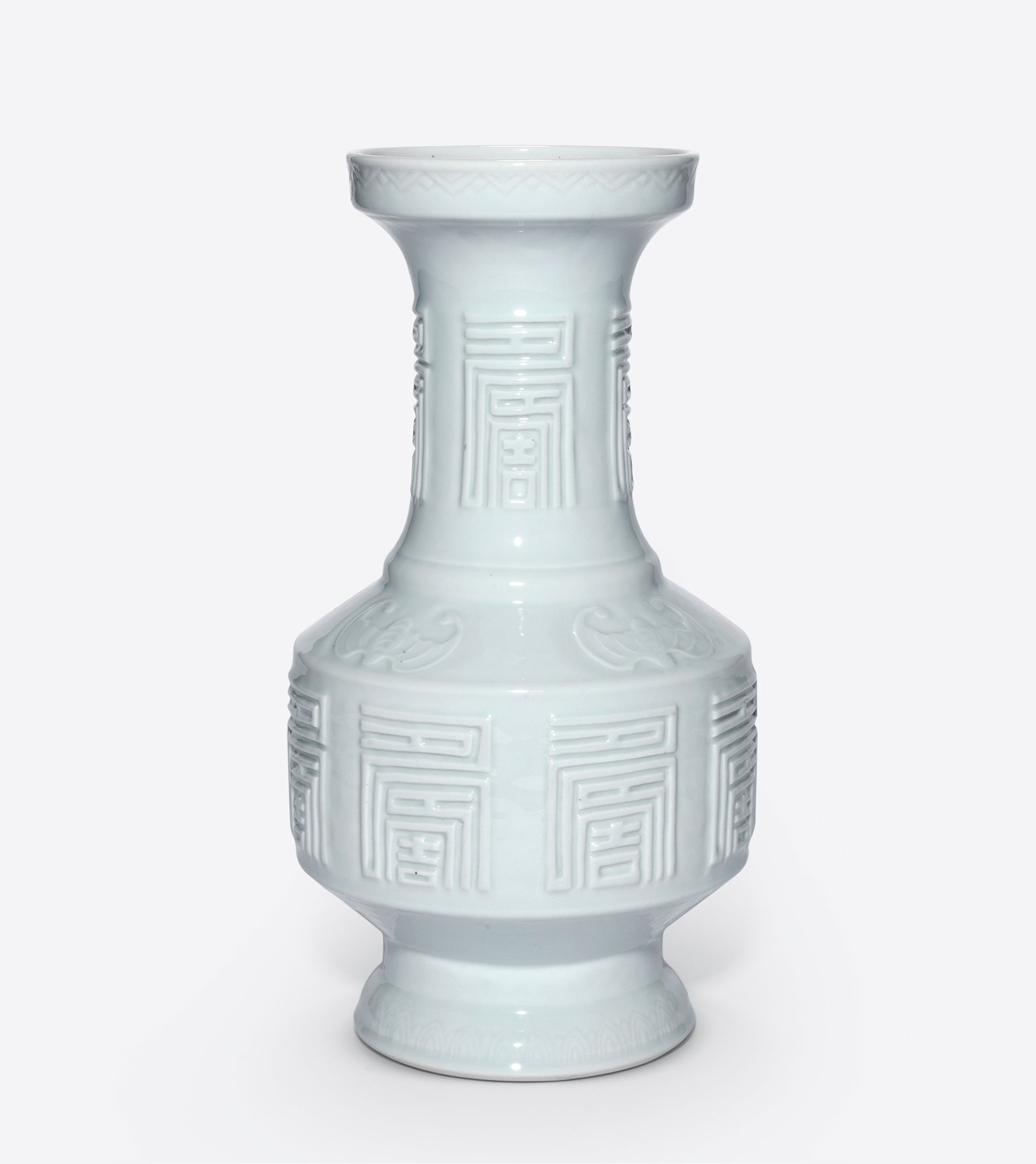青白釉凸花福寿纹盘口瓶】拍卖品_图片_价格_鉴赏_清代单色釉瓷器