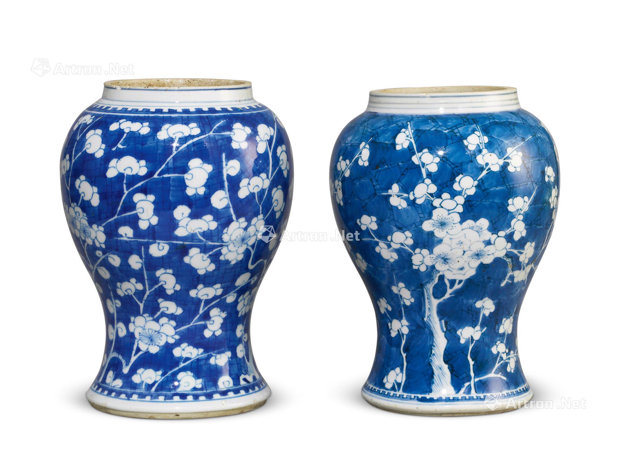 【清康熙 青花冰梅纹罐 (一对)】拍卖品_图片_价格_鉴赏_清代青花瓷器