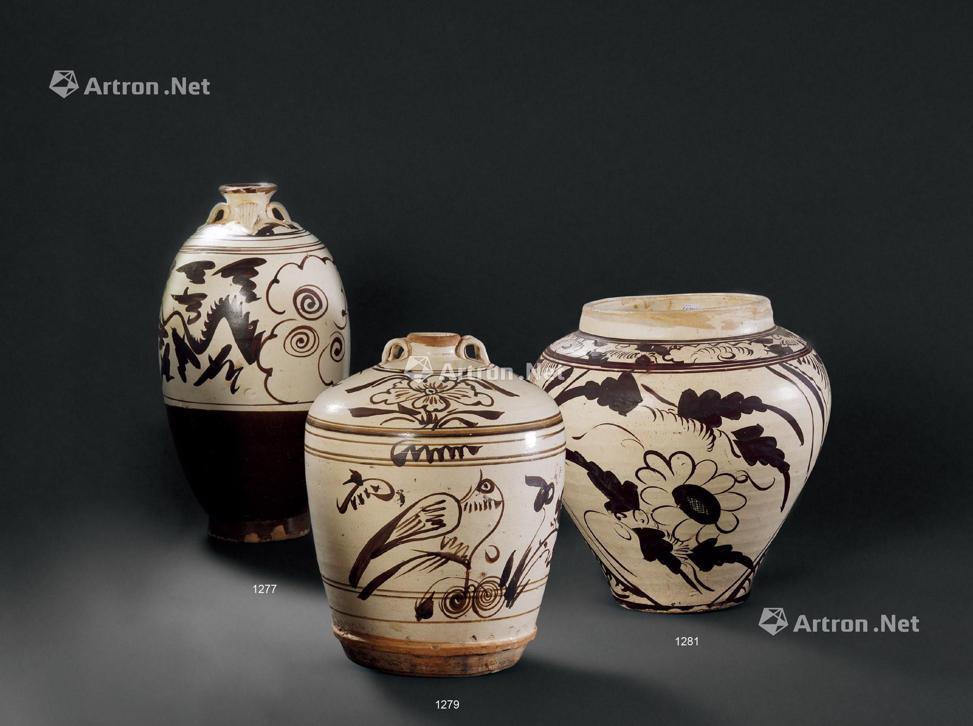 【明 白地褐彩画花纹四系瓶】拍卖品_图片_价格_鉴赏_明代彩瓷_雅昌
