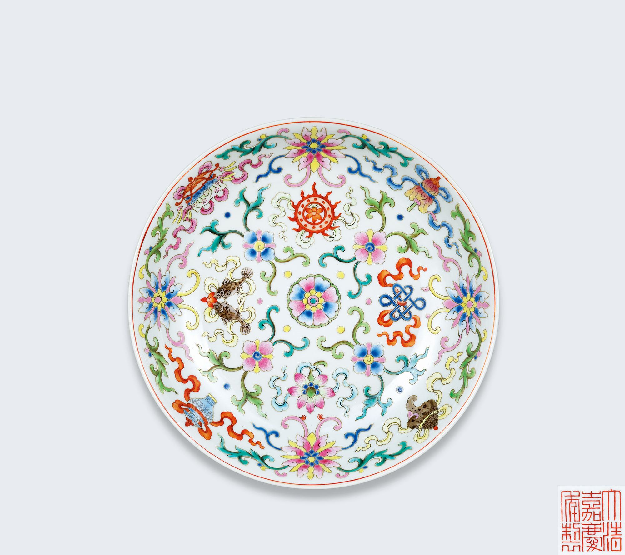 【清嘉庆 粉彩缠枝莲八宝纹盘】拍卖品_图片_价格_鉴赏_清代粉彩瓷器_