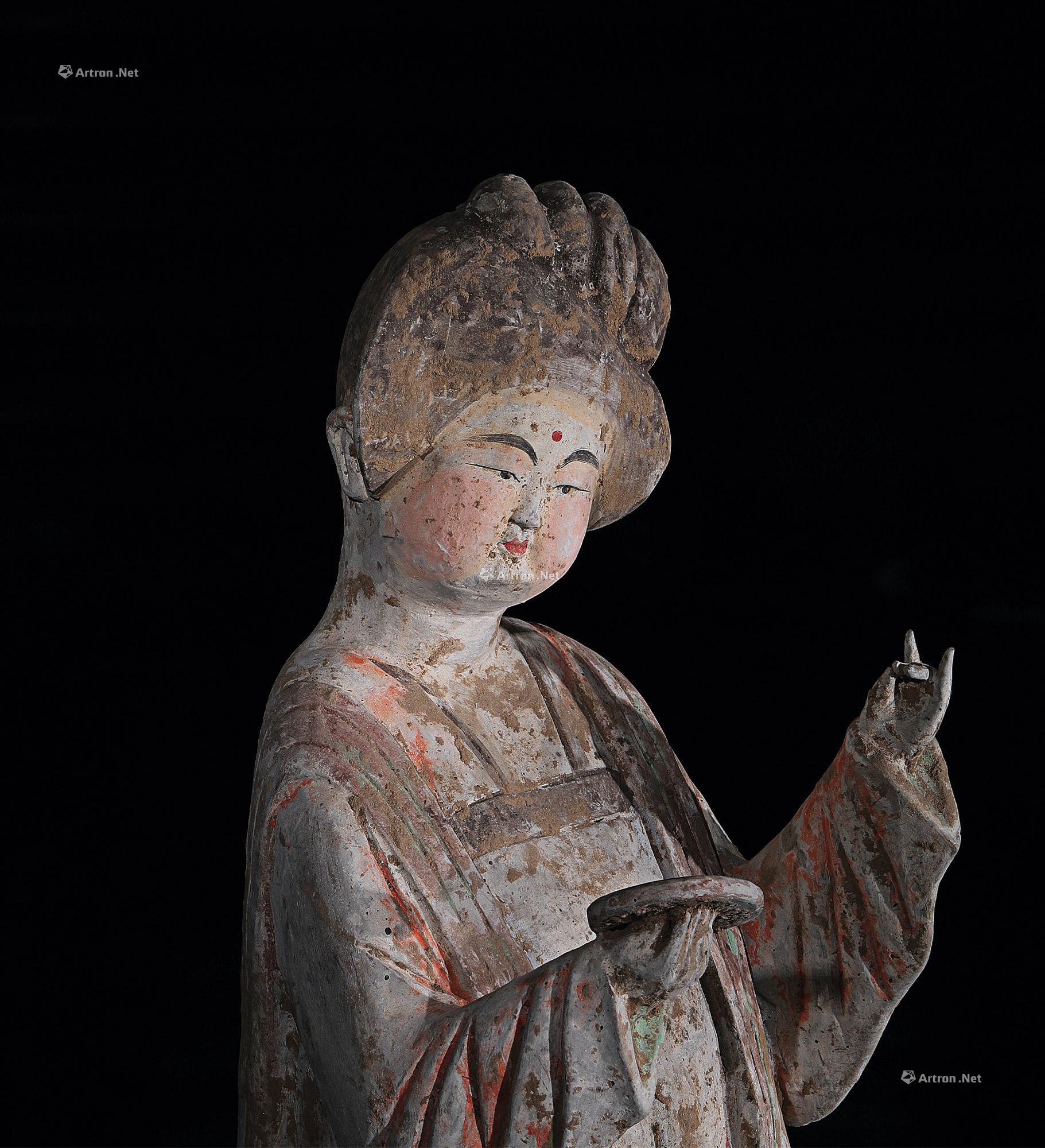 中国 木彫加彩 人物俑 置物 V R891 - 彫刻