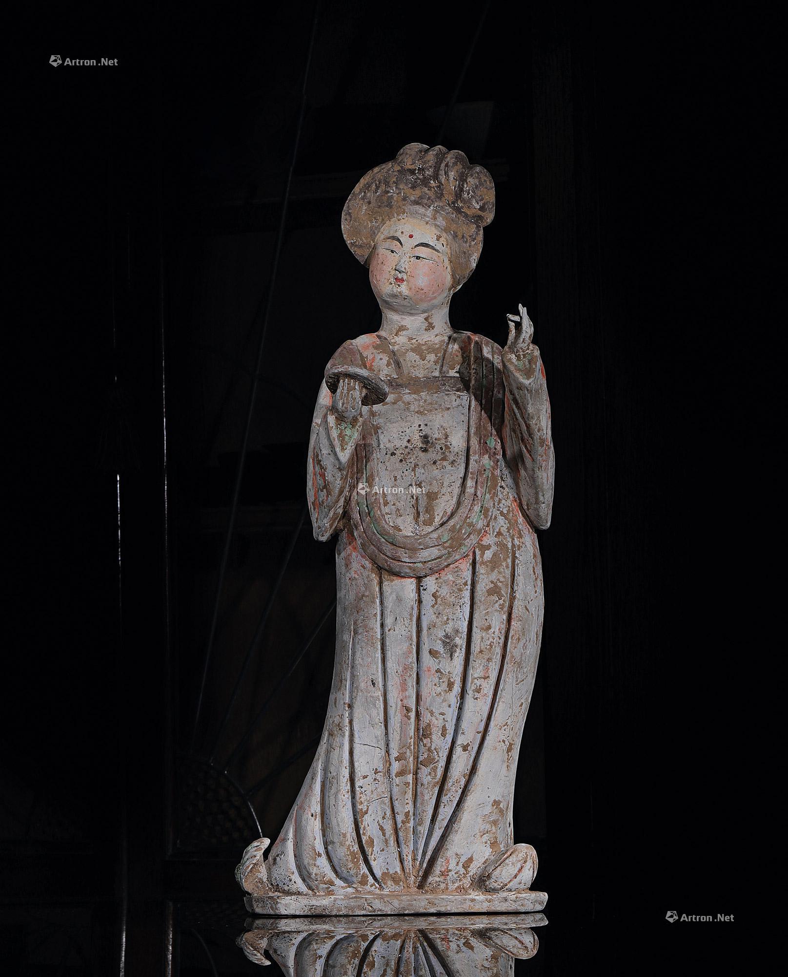 中国 木彫加彩 人物俑 置物 V R891 - 彫刻