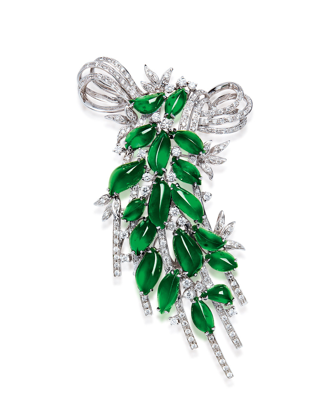 4125缅甸天然满绿翡翠配钻石胸针