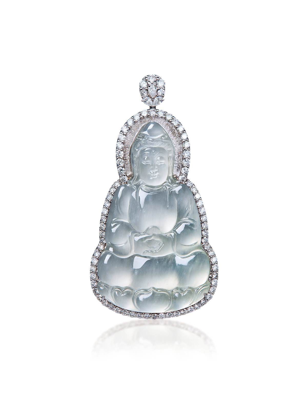 4127缅甸天然冰种翡翠观音配钻石吊坠