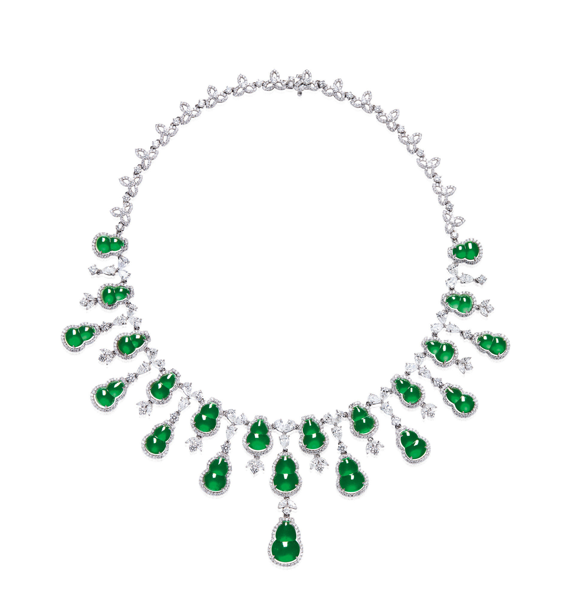 4140缅甸天然满绿翡翠葫芦配钻石项链