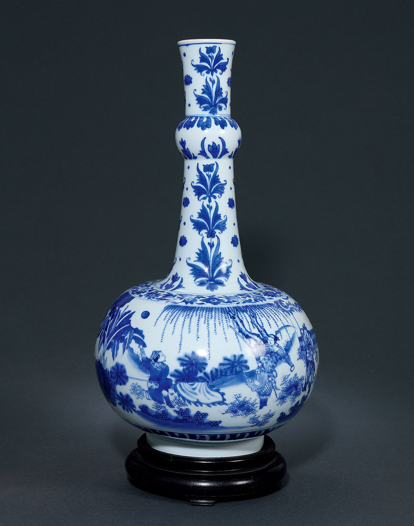 青花刀马人物通景长颈瓶】拍卖品_图片_价格_鉴赏_明代青花瓷器_雅昌