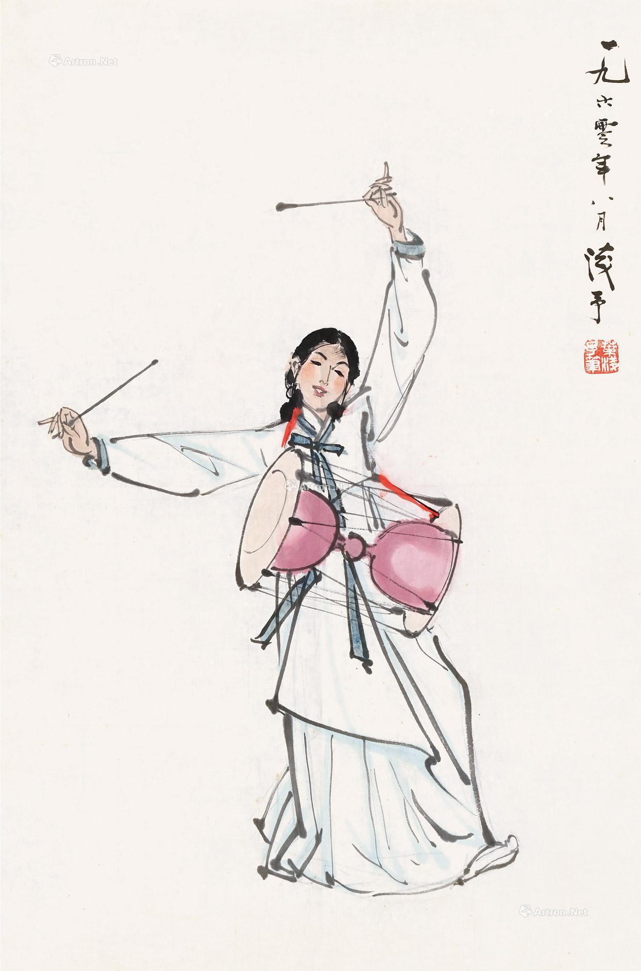 【1960年作 延边长鼓 镜片 设色纸本】拍卖品_图片