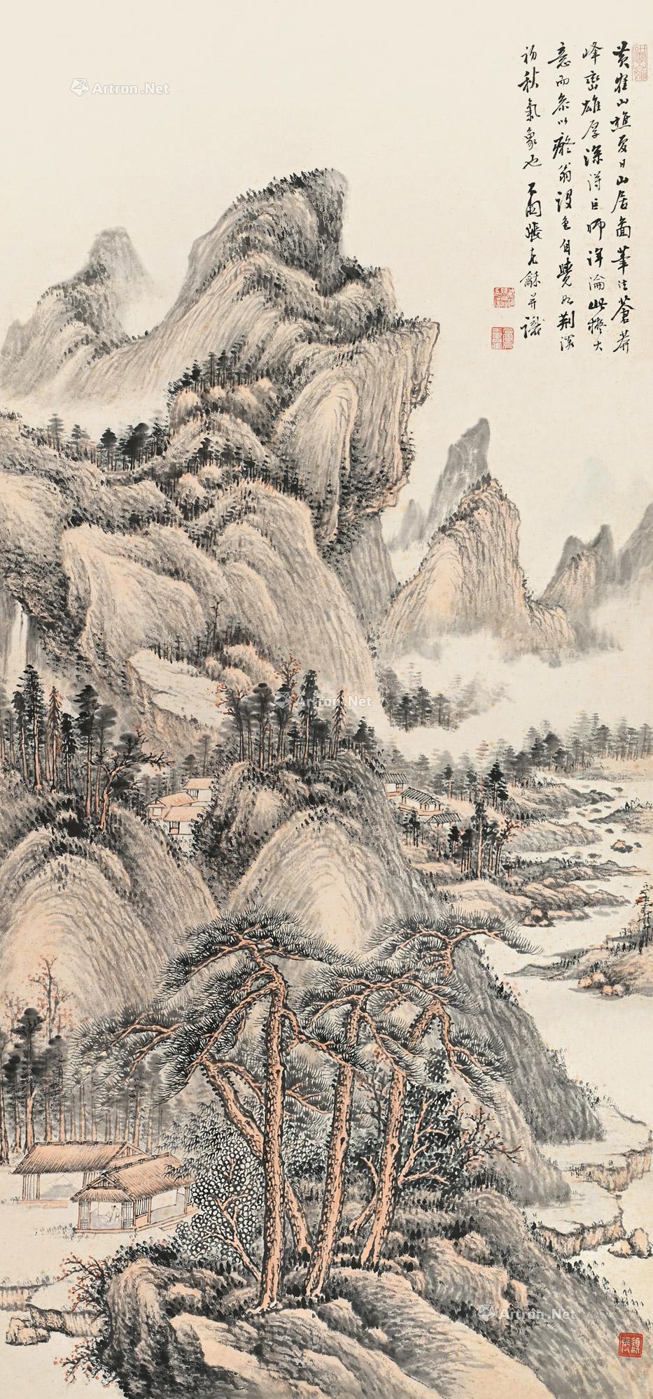 【夏日山居 立轴 设色纸本】拍卖品_图片_价格_鉴赏_绘画_雅昌艺术品拍卖网