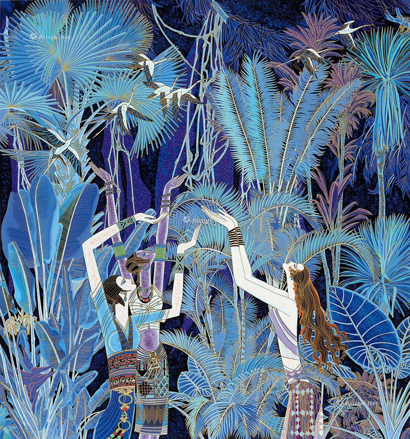 0305版画傣家少女镜片设色纸本