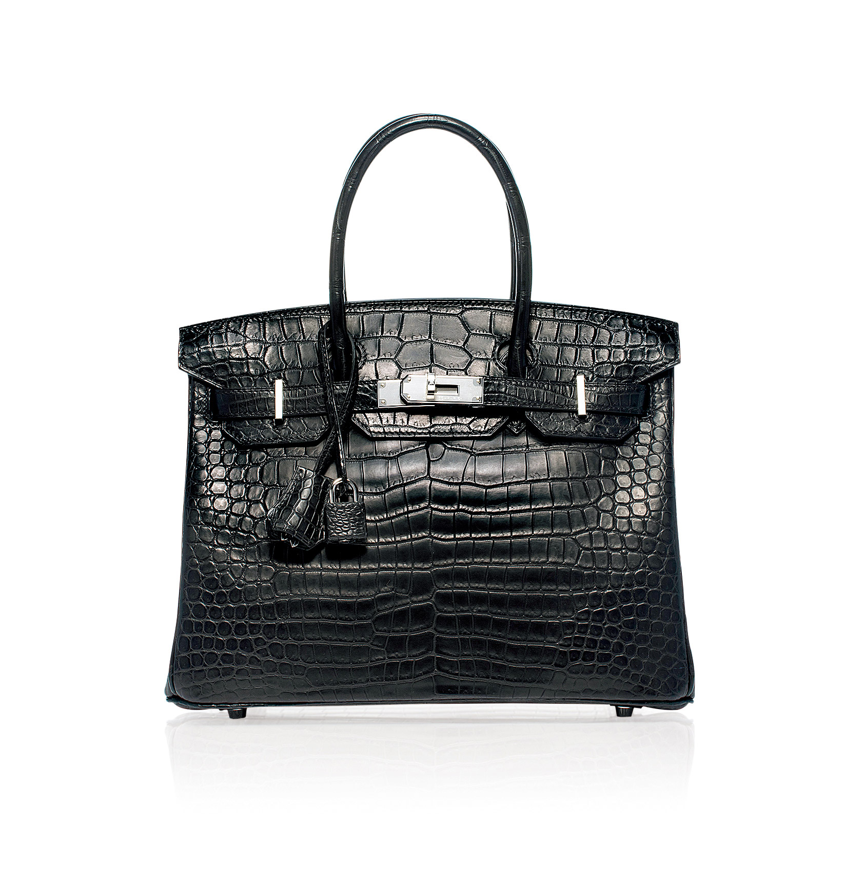 2664爱马仕2019雾面黑色porosus鳄鱼皮30公分柏金包附银色金属配件