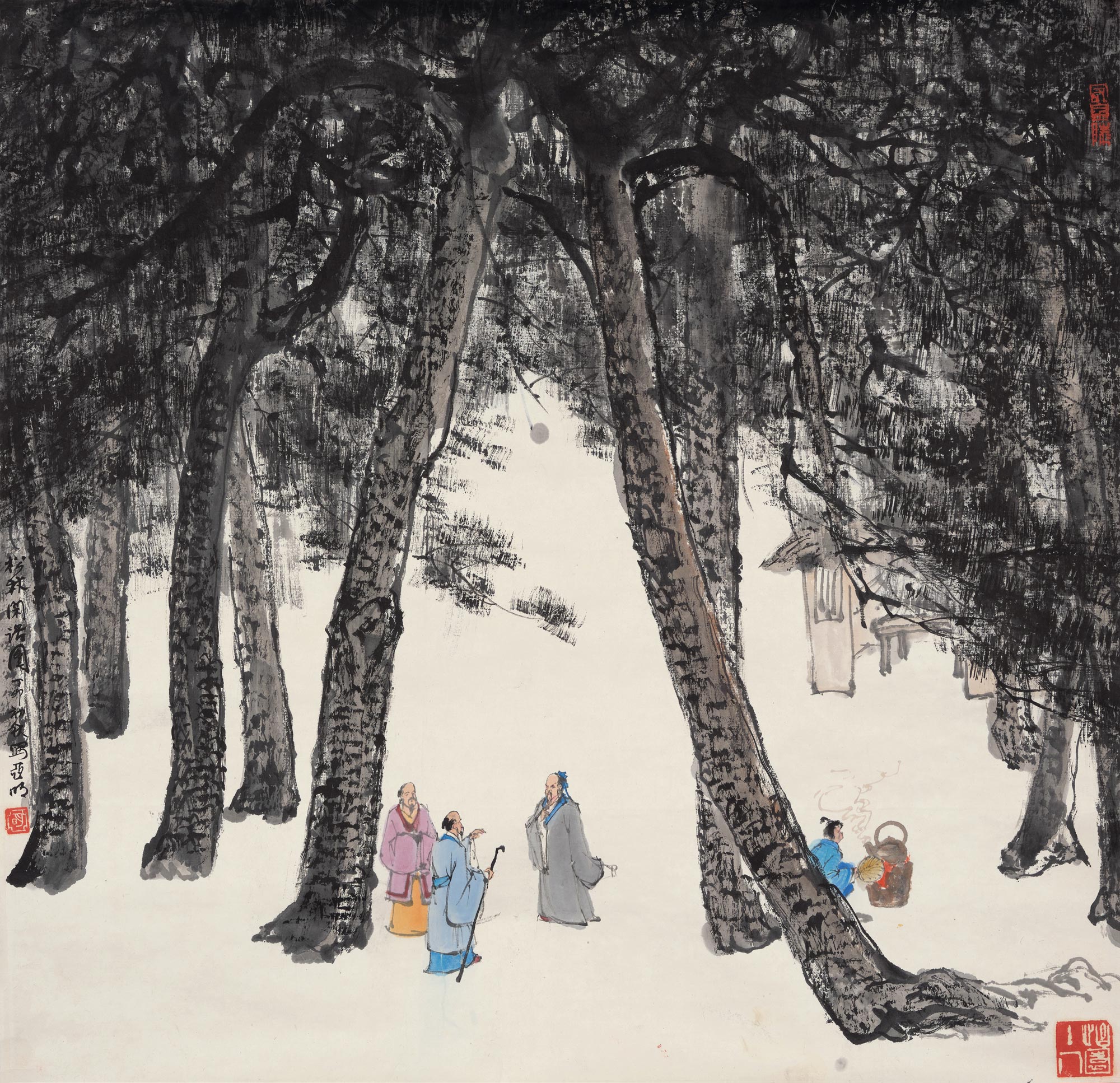33601987年作松林闲话图镜心设色纸本
