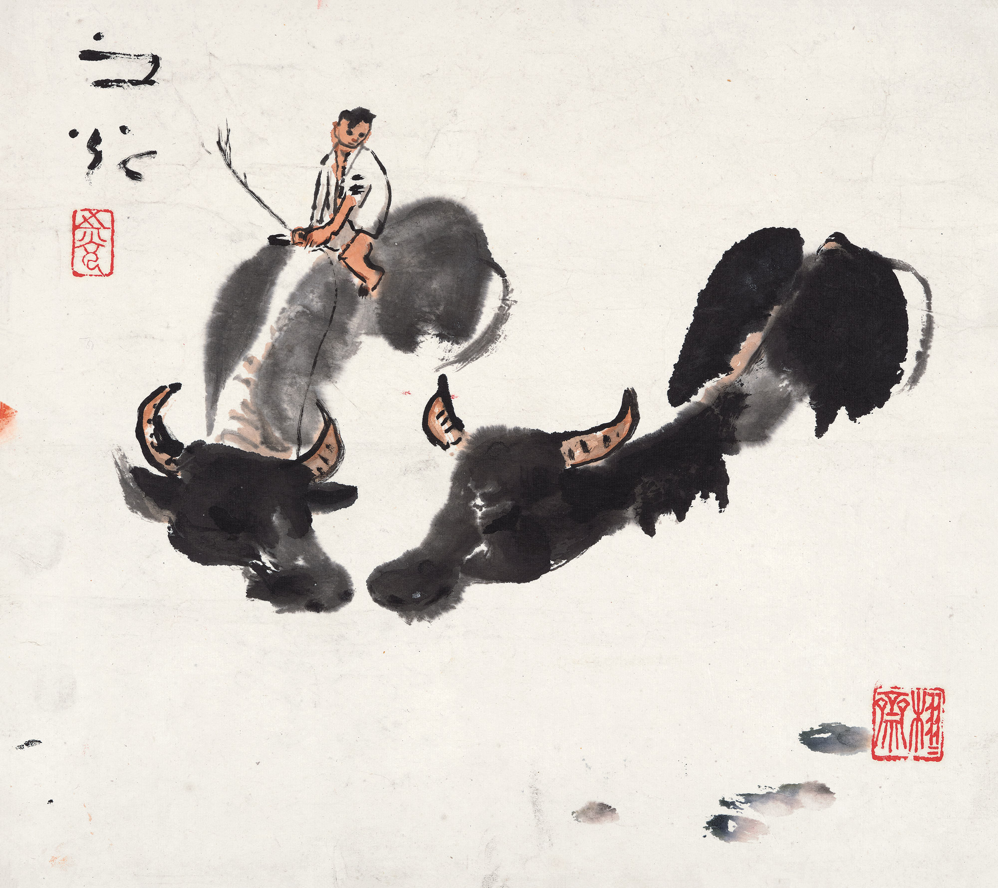 4048牧牛图镜心设色纸本