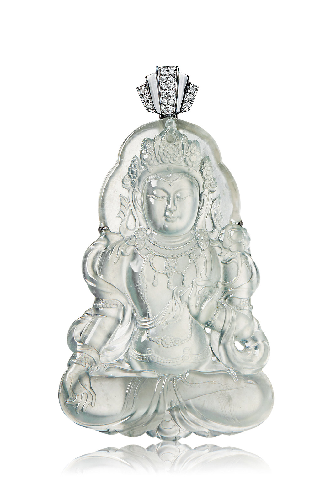 8222缅甸天然冰种翡翠度母配钻石吊坠