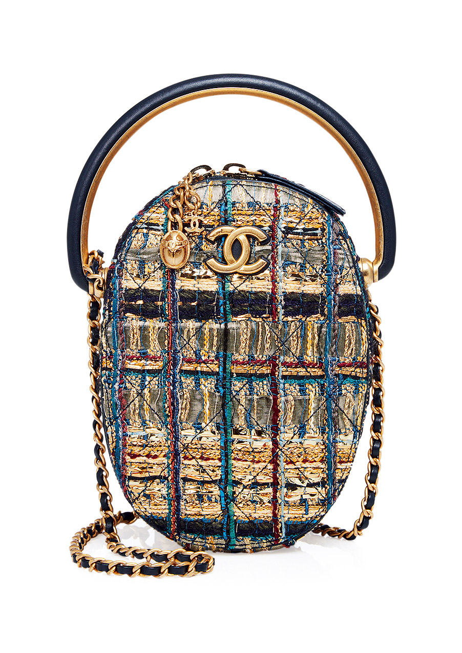 8308香奈儿2021年埃及系列蓝金tweed编织相机包附金色金属配件