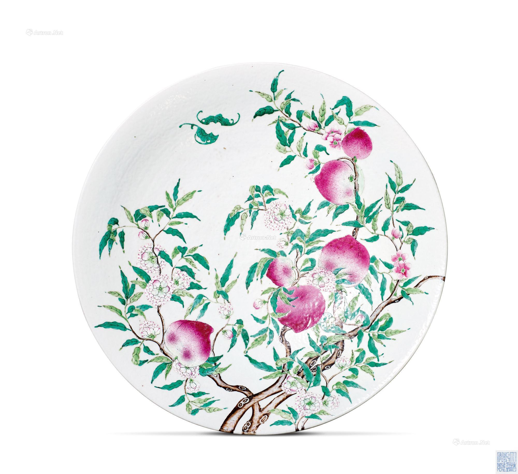 0884清光绪粉彩过枝九桃纹大盘