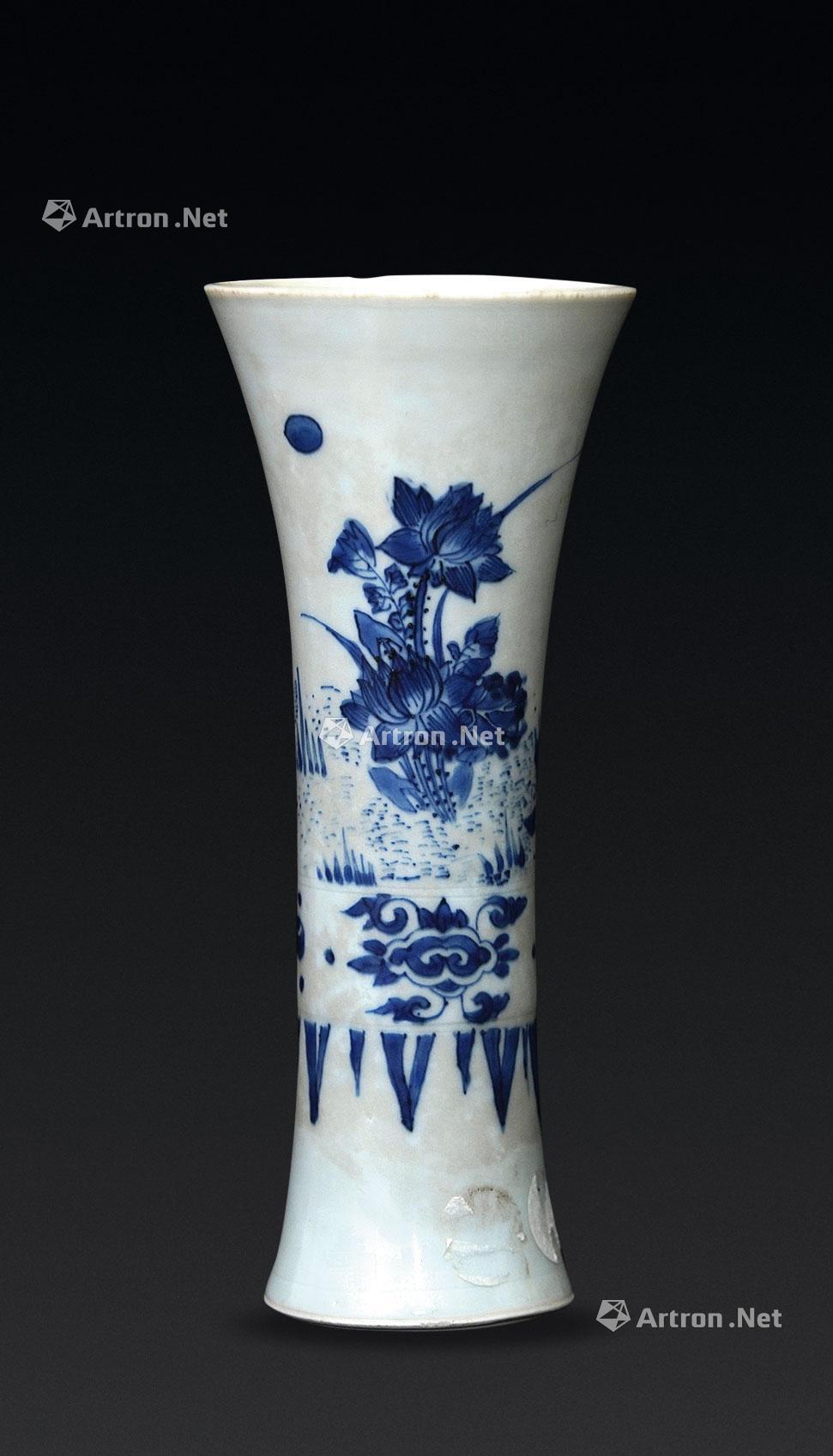 【明崇祯 青花一鹭莲升花觚】拍卖品_图片_价格_鉴赏_明代青花瓷器