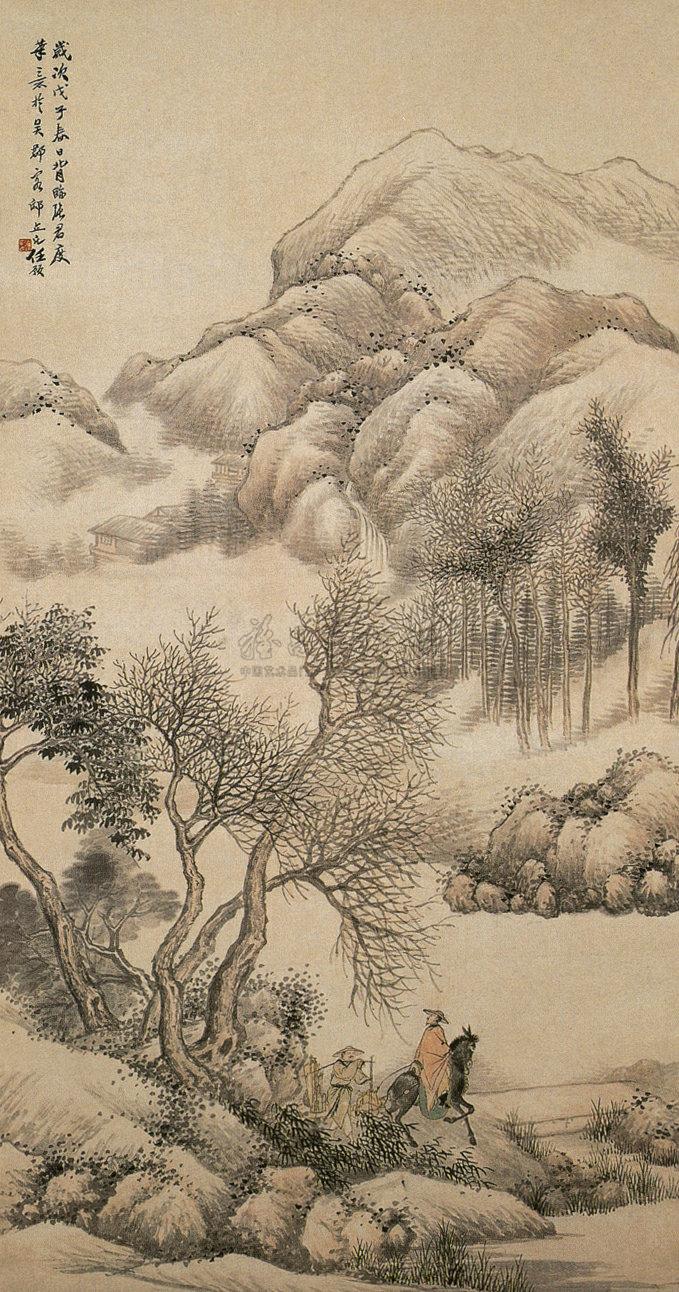 748 近代 秋山行旅图 轴