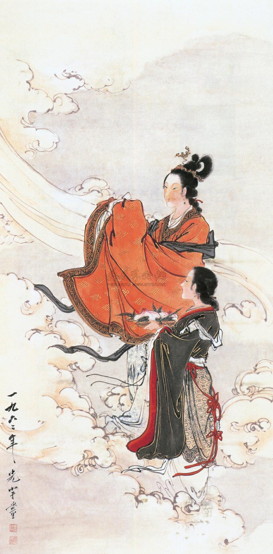 01531962年作麻姑献寿镜心设色纸本
