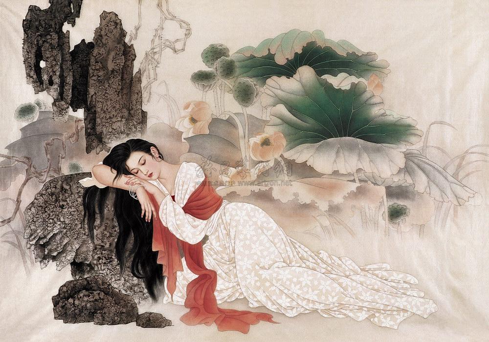 0150睡美人镜心设色绢本