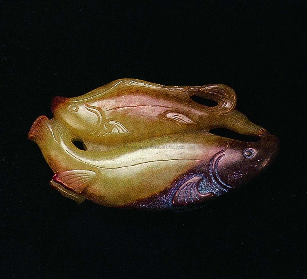 1791 明 黄玉巧色双鱼饰件