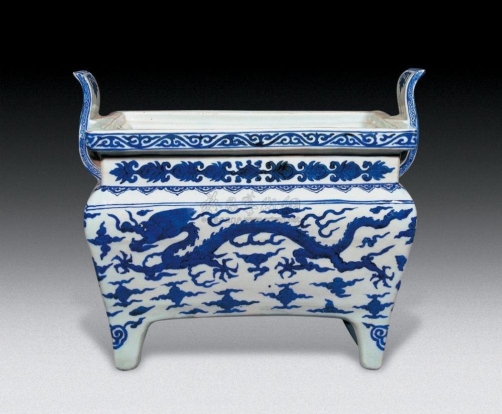 【明隆庆 青花云龙纹鼎式方炉】拍卖品_图片_价格_鉴赏_明代青花瓷器