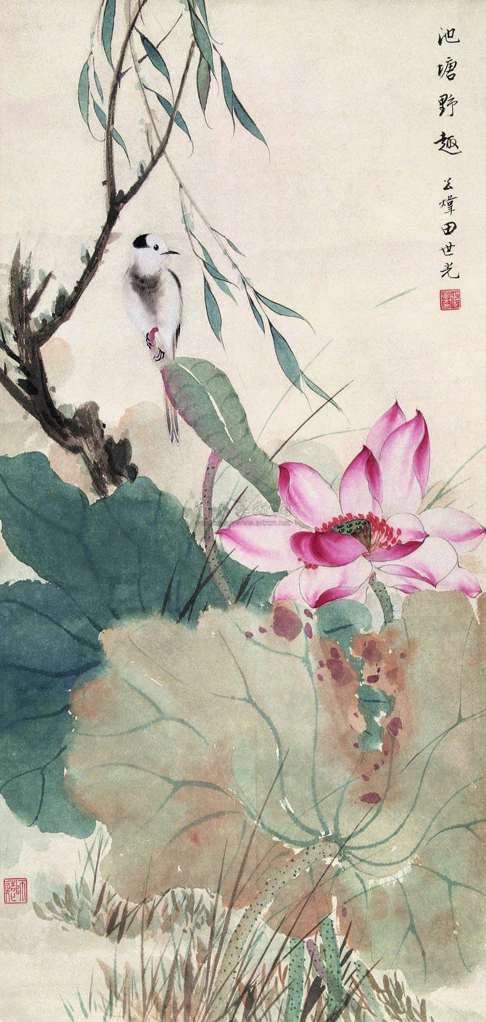 【池塘野趣 立轴 设色纸本】拍卖品_图片_价格_鉴赏_绘画_雅昌艺术品