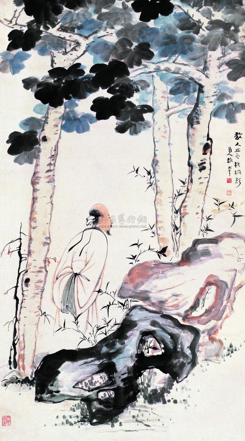 0109桐荫高士图立轴纸本设色
