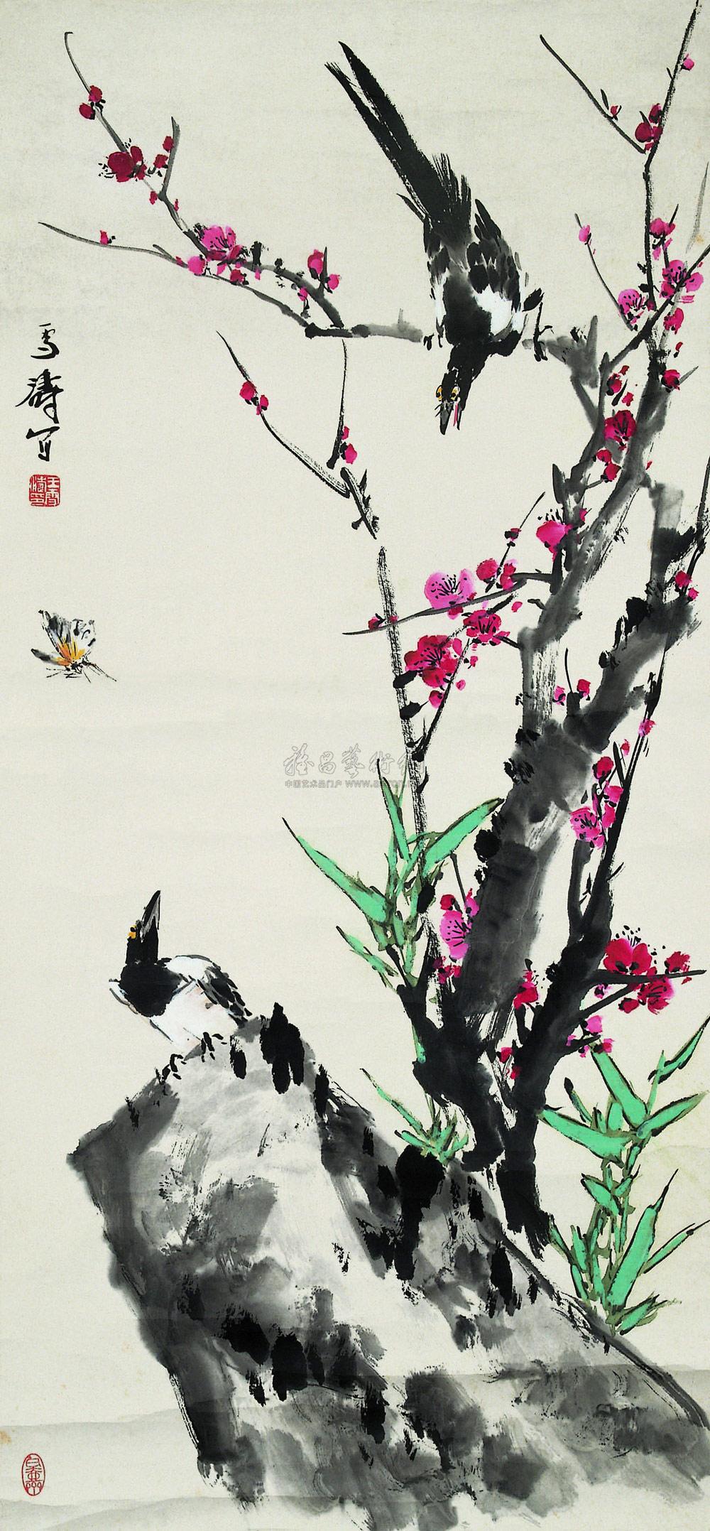 0487梅竹双喜立轴设色纸本