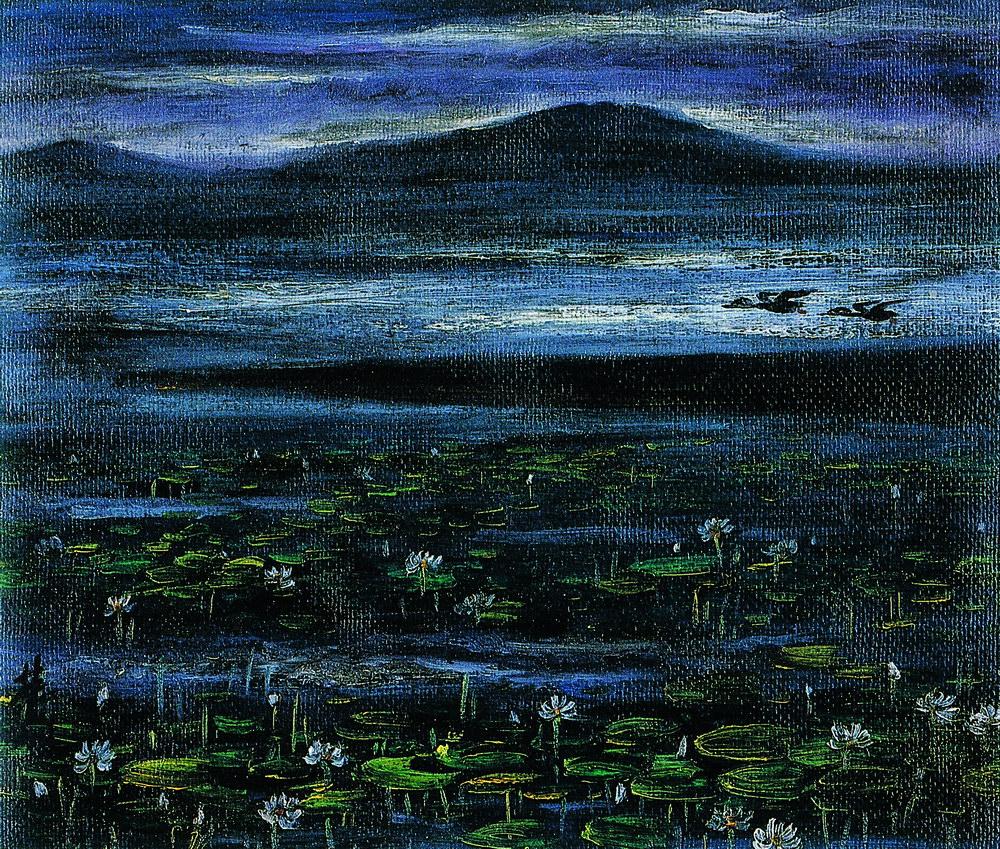 0652荷塘夜色布面油画