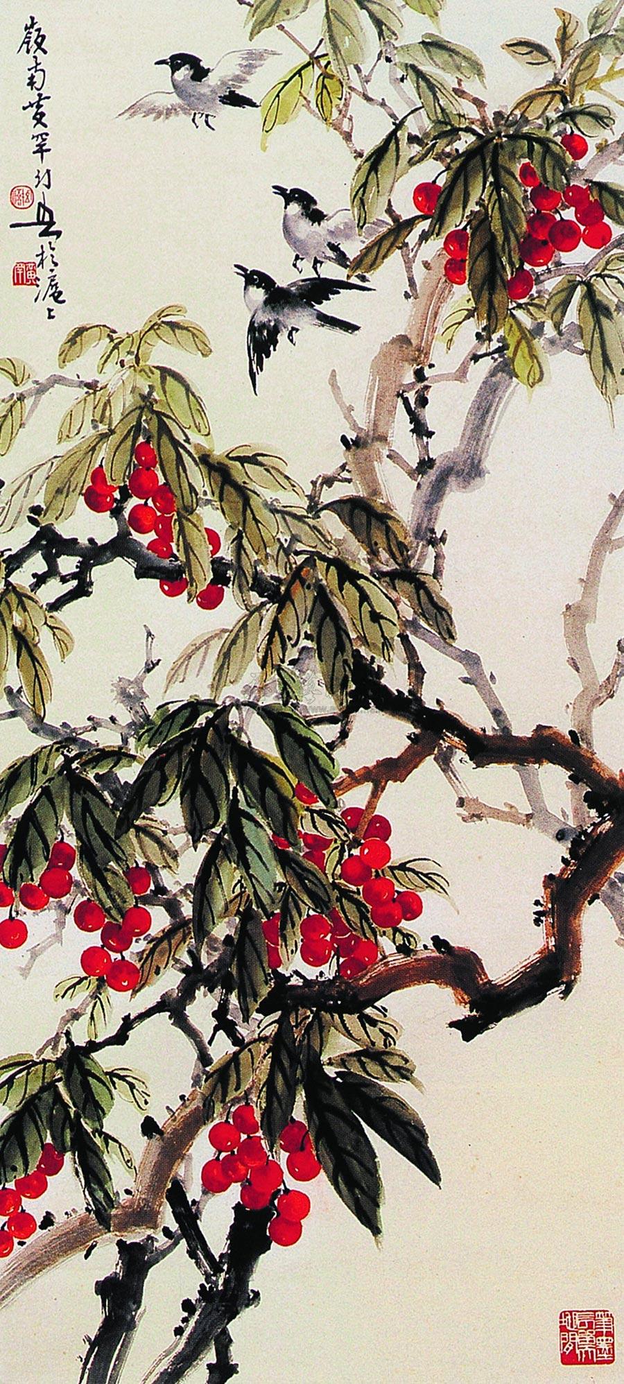 0282 红果小鸟图 立轴 纸本设色