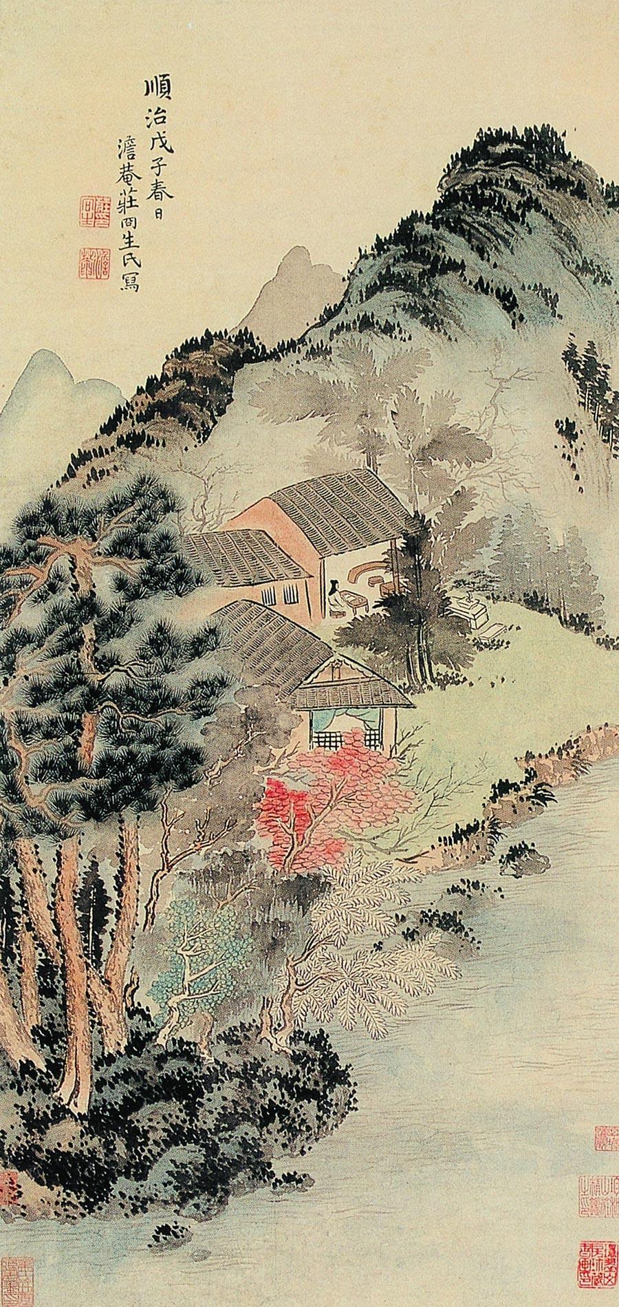 0778戊子1648年作春山读书图立轴纸本设色