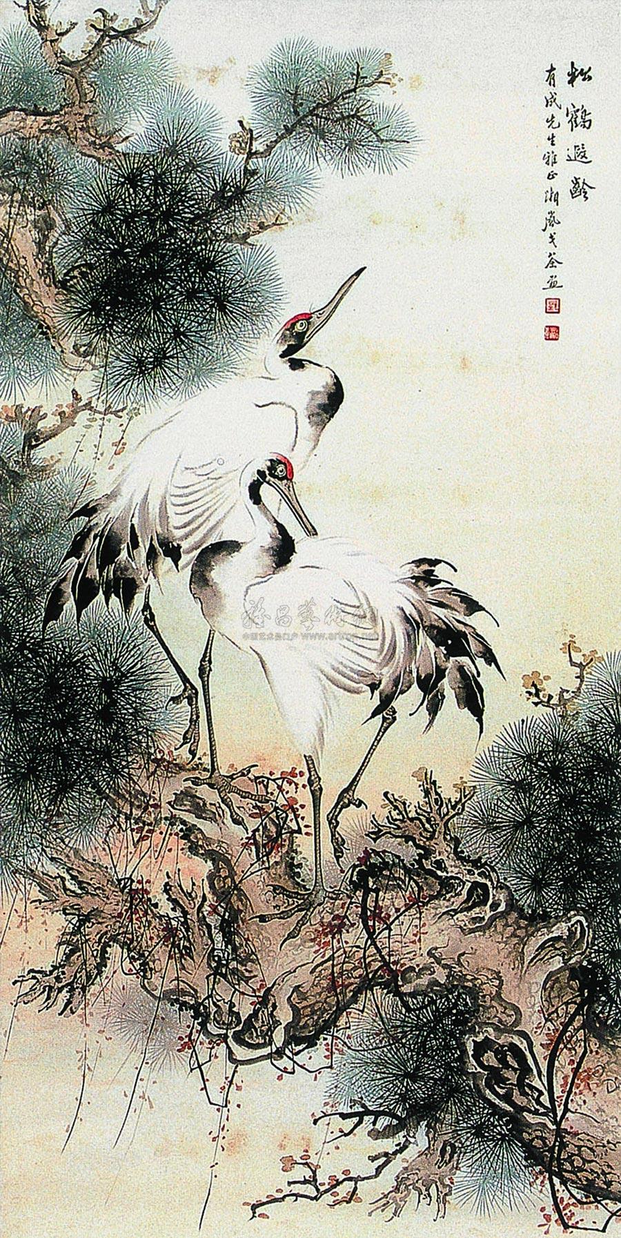 0051松鹤遐龄立轴纸本设色