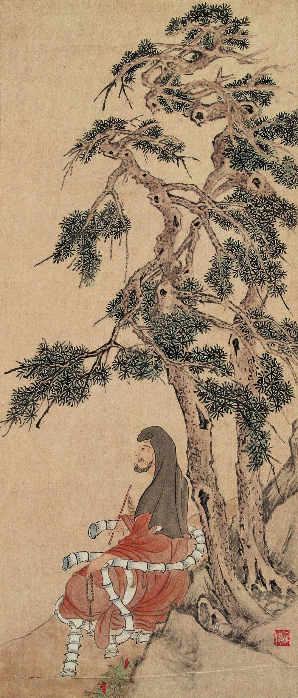 0634松荫罗汉图立轴设色纸本
