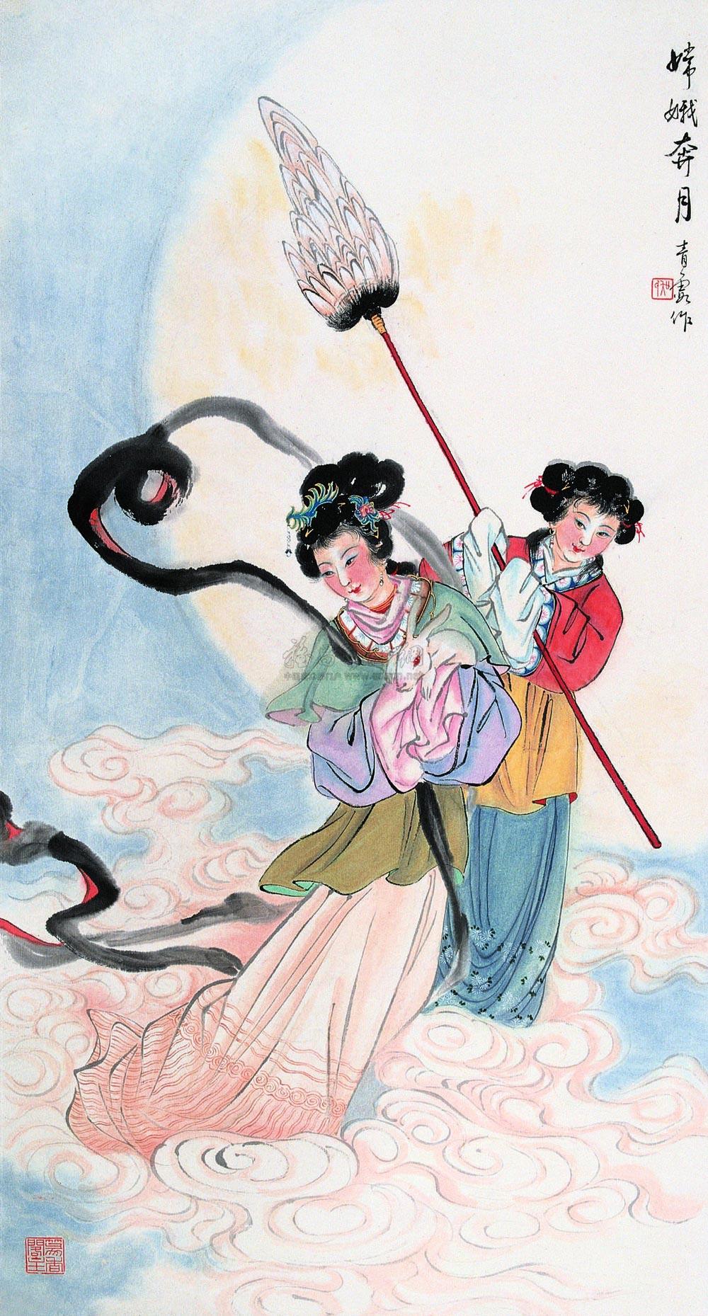 0769 嫦娥奔月图 轴 纸本设色