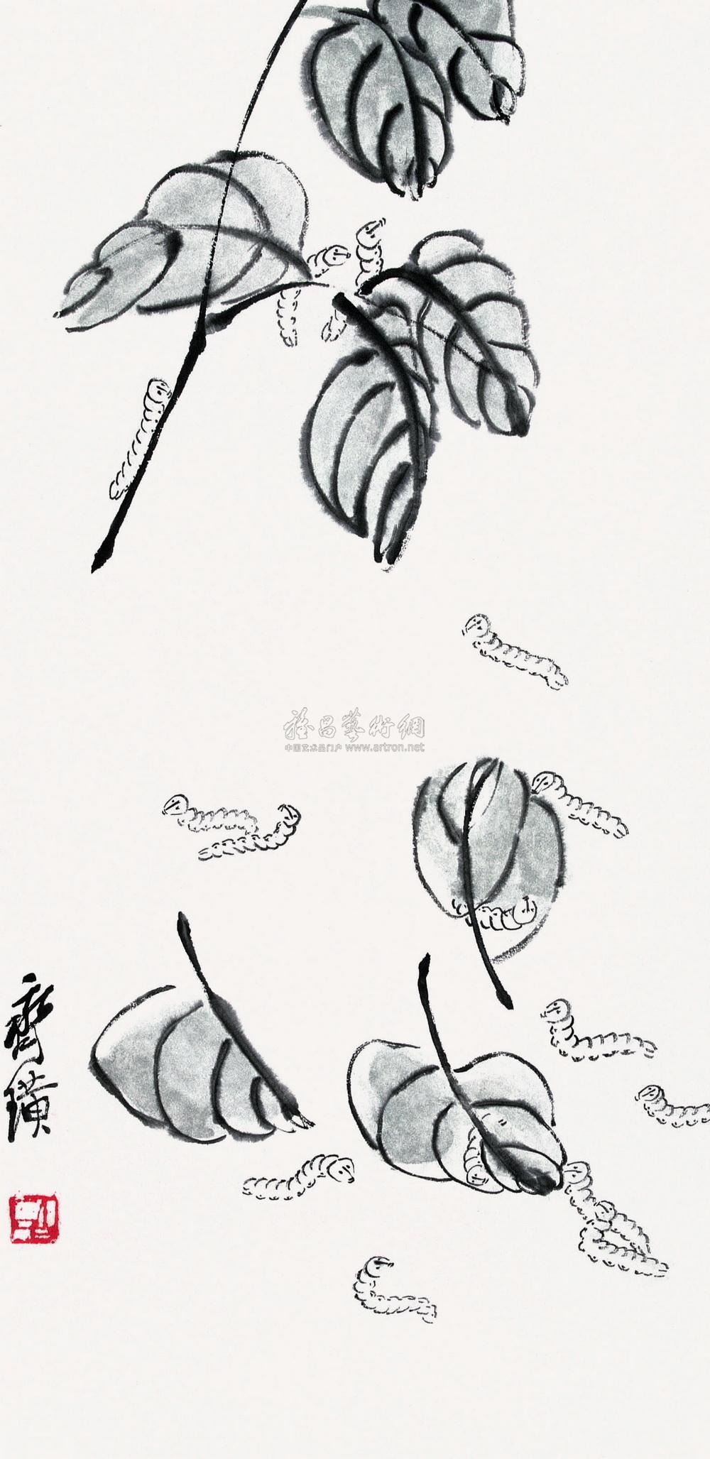 0159春蚕图立轴水墨纸本