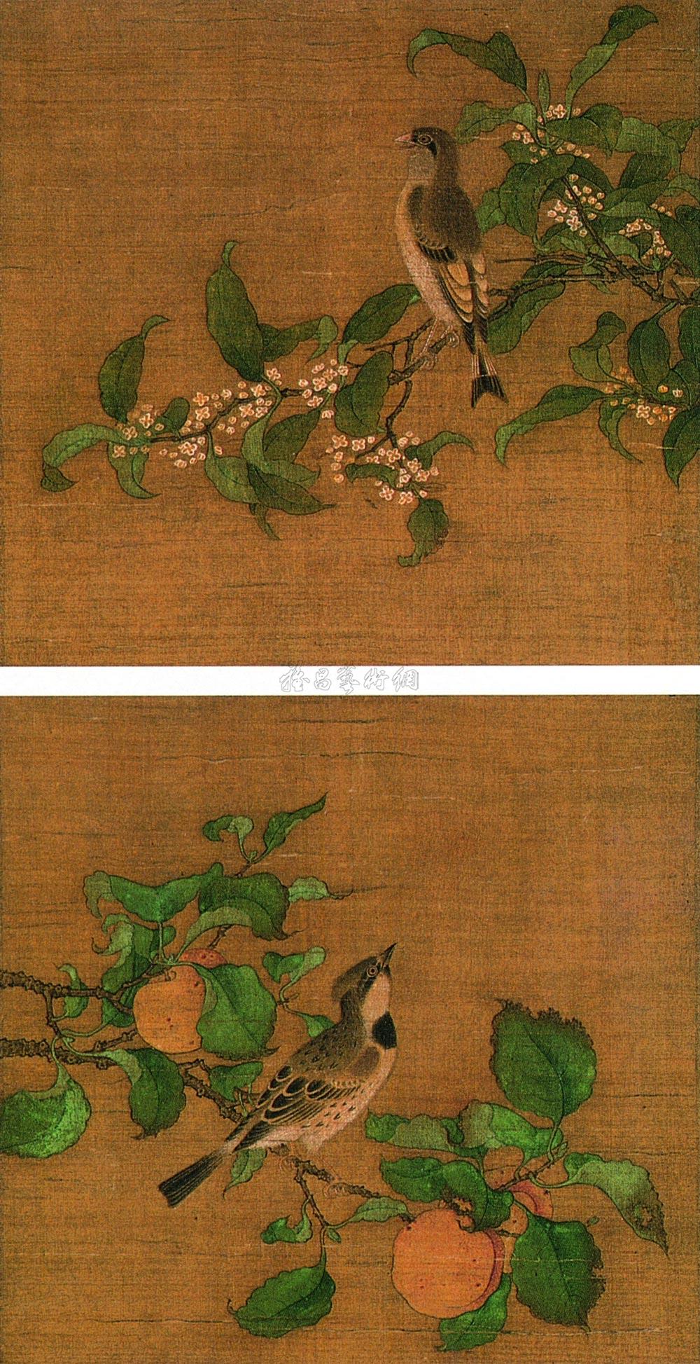 402宋元花鸟一对立轴设色绢本