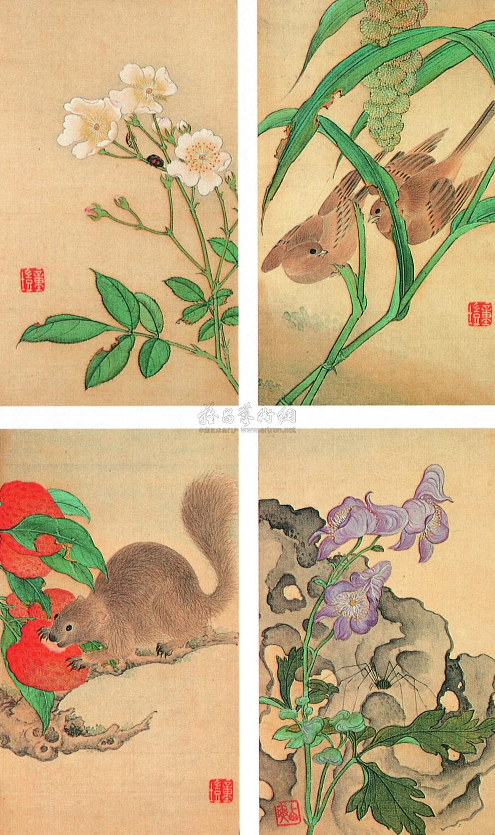 435清花鸟虫鱼册页35开设色绢本