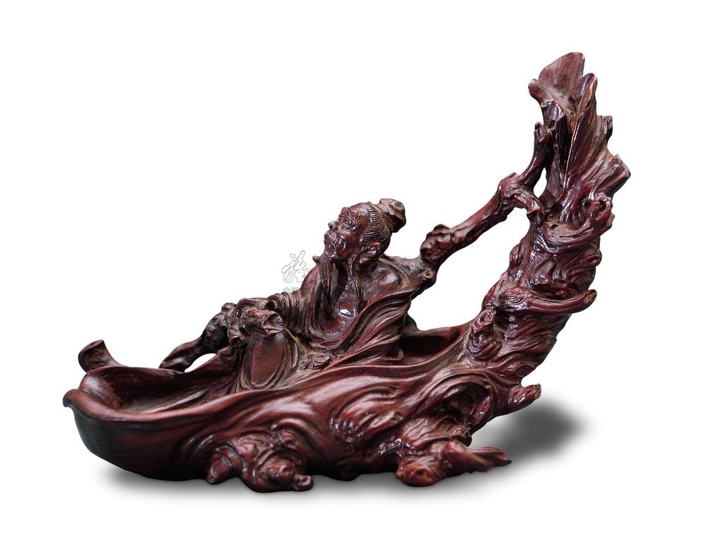 0089清紫檀木雕仙人乘槎摆件一件