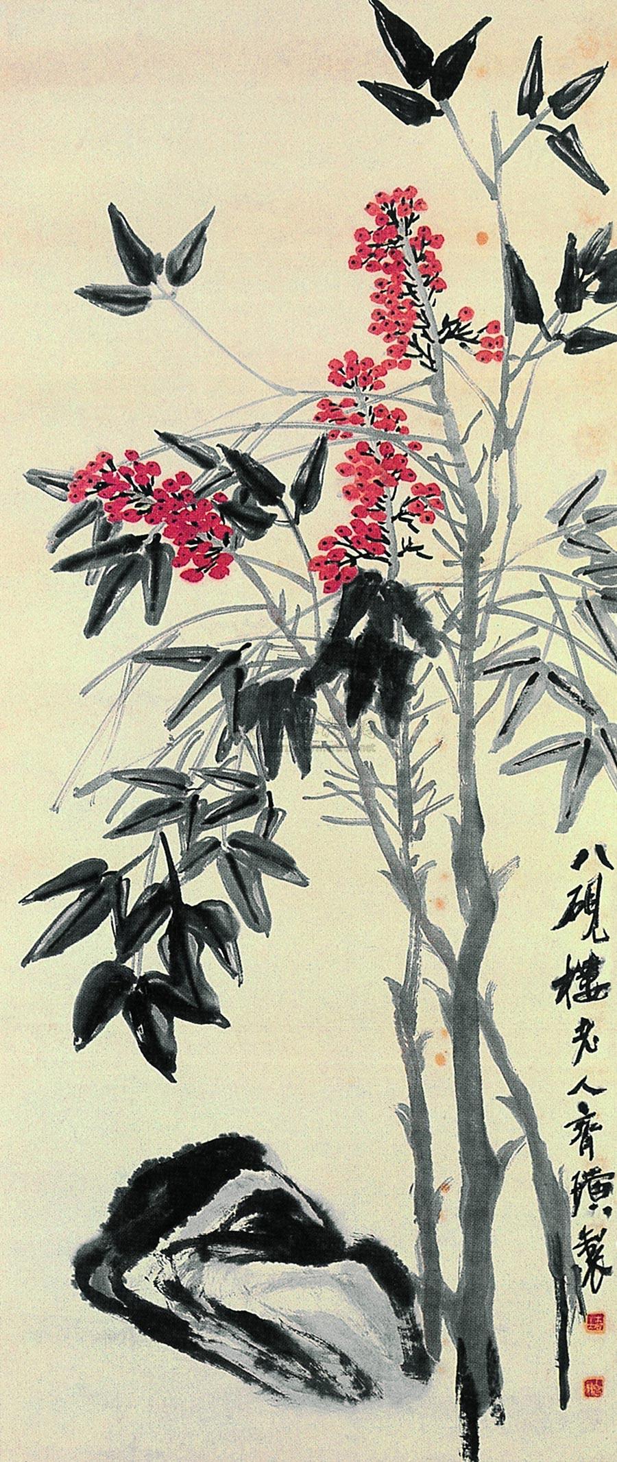 70天竹立轴设色纸本