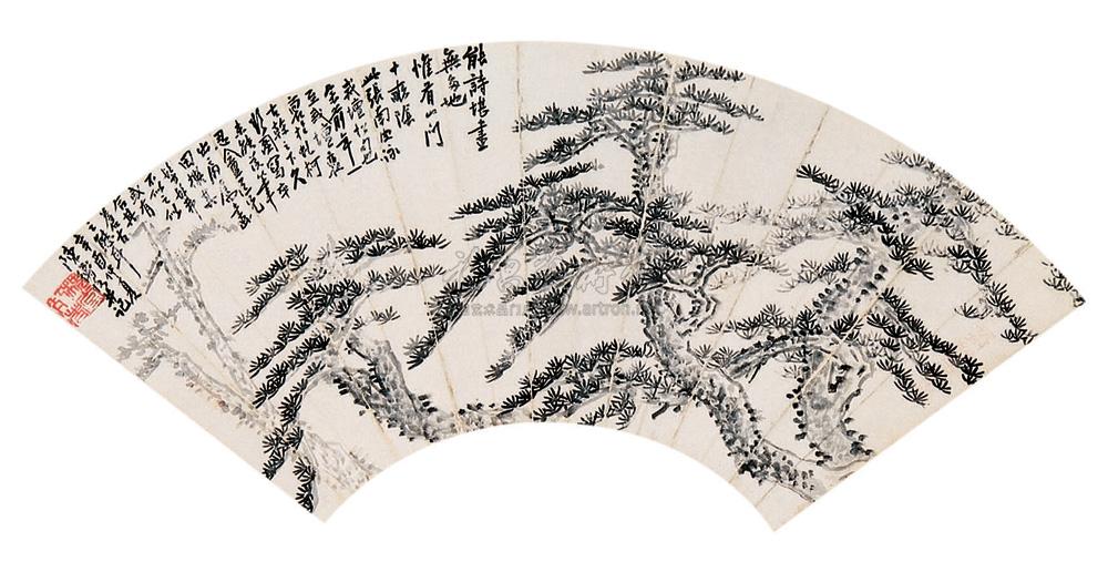 0473墨松扇面水墨纸本