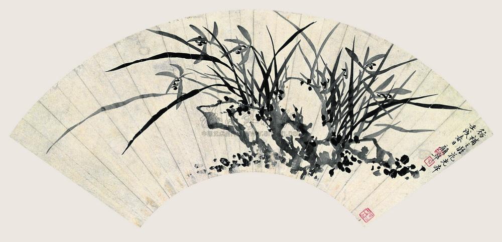 0502 兰花 扇面 水墨纸本